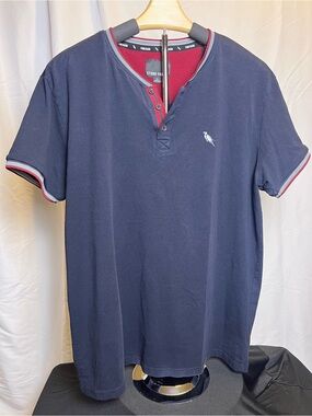 Stone Falcon Navy Blue Short Sleeve Henley Shirt Men's Size XL